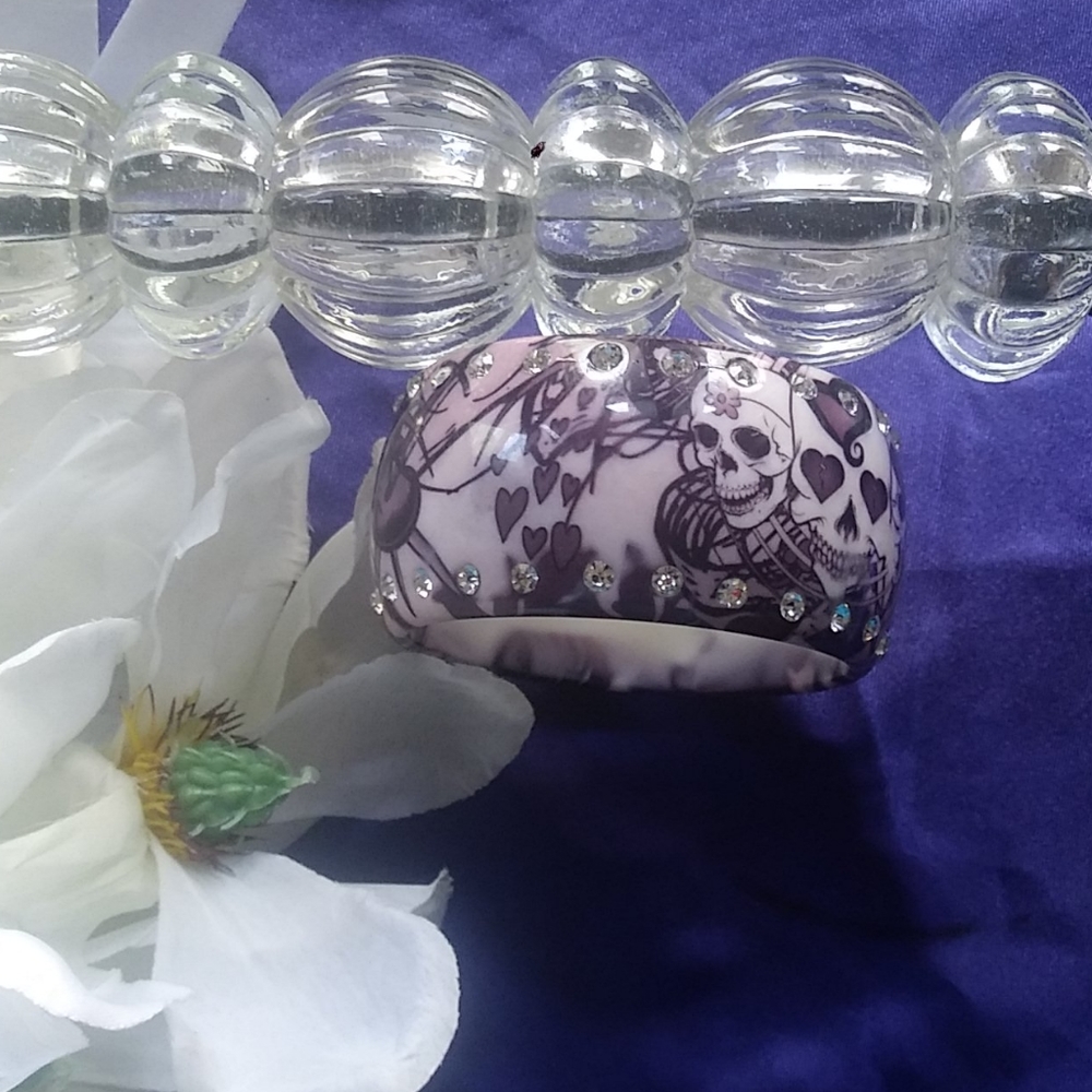Love Skulls large purple bracelet with rhinestones
